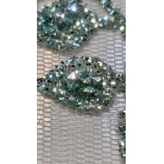 Tule com Glitter Diamond Flores e Galhos Verde Menta