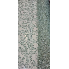 Tule com Glitter Diamond Flores e Galhos Verde Menta
