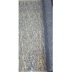 Tule com Glitter Ramos em Alto Relevo Azul Serenity Tule com Glitter Ramos em Alto Relevo Azul Serenity