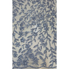 Tule com Glitter Ramos em Alto Relevo Azul Serenity