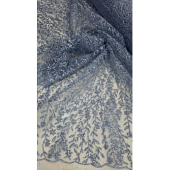 Tule com Glitter Ramos em Alto Relevo Azul Serenity