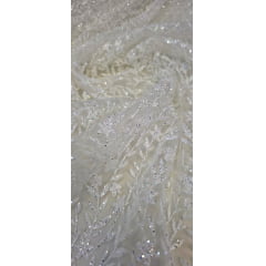 Tule com Glitter Ramos em Alto Relevo Branco