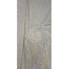 Tule com Glitter Ramos em Alto Relevo Branco