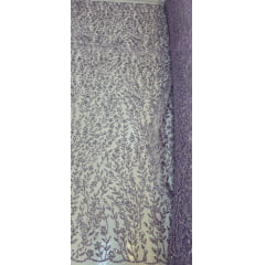 Tule com Glitter Ramos em Alto Relevo Lilás Tule com Glitter Ramos em Alto Relevo Lilás