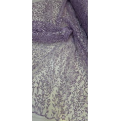 Tule com Glitter Ramos em Alto Relevo Lilás