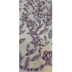 Tule com Glitter Ramos em Alto Relevo Lilás
