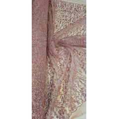 Tule com Glitter Ramos em Alto Relevo Rosê