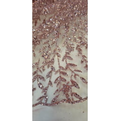 Tule com Glitter Ramos em Alto Relevo Rosê