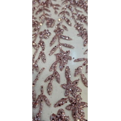 Tule com Glitter Ramos em Alto Relevo Rosê