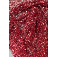 Tule Diamond com Paetê Vermelho