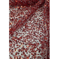 Tule Diamond com Paetê Vermelho
