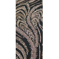 Tule Preto Bordado Premium com Pedrarias Rosê  HS1055  