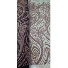 Tule Preto Bordado Premium com Pedrarias Rosê  HS1055  