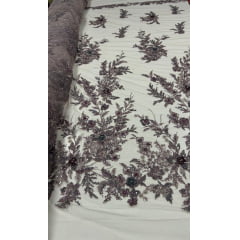 Tule Rosê Bordado com Pedrarias Premium Lavanda  3D  Modelo W1F2758 