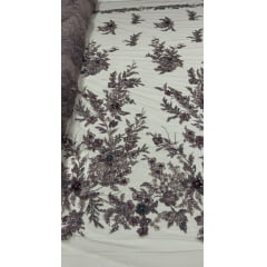 Tule Rosê Bordado com Pedrarias Premium Lavanda  3D  Modelo W1F2758 