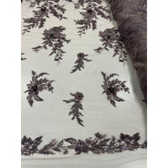 Tule Rosê Bordado com Pedrarias Premium Lavanda  3D  Modelo W1F2758 