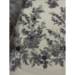 Tule Rosê Bordado com Pedrarias Premium Lavanda  3D  Modelo W1F2758 