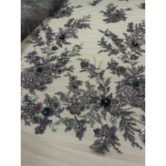 Tule Rosê Bordado com Pedrarias Premium Lavanda  3D  Modelo W1F2758 