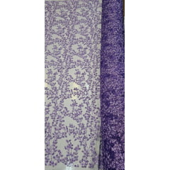Tule Roxo com Glitter Diamond Flores e Galhos Lilás