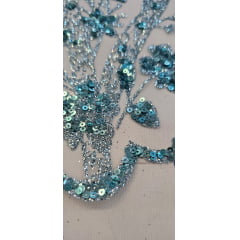 Tule Serenity Bordado com Glitter e Paetês Tiffany Colados  ST2025 