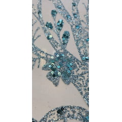 Tule Serenity Bordado com Glitter e Paetês Tiffany Colados  ST2025 