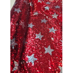 Tule Bordado Reversível Star Vermelho com Prata