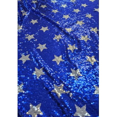 Tule Bordado Reversível Star Azul com Prata