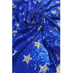 Tule Bordado Reversível Star Azul com Prata