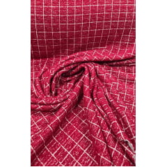 Tweed de Malha com Fio Metálico Xadrez Vermelho com Branco Tweed de Malha com Fio Metálico Xadrez Vermelho com Branco