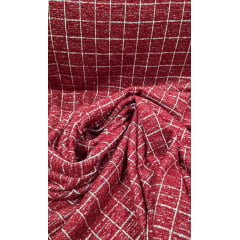 Tweed de Malha com Fio Metálico Xadrez Vermelho com Branco
