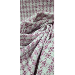 Tweed Pesado com Fio Metálico Pied Poule Rosa