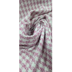 Tweed Pesado com Fio Metálico Pied Poule Rosa
