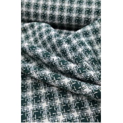 Tweed Pesado Xadrez Verde e Branco com Fio Metálico Dourado ST01