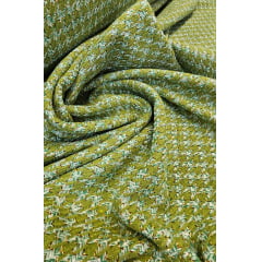 Tweed Premium Pesado Pied de Poule Verde com Fio Metálico