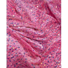 Veludo Cristal Bordado Holográfico Rosa