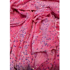 Veludo Cristal Bordado Holográfico Rosa