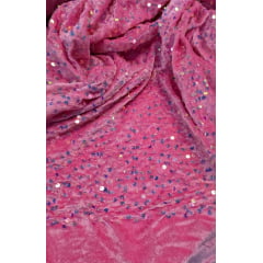 Veludo Cristal Bordado Holográfico Rosa