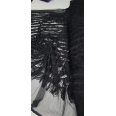 Tule com Franjas Preto