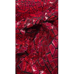 Veludo Bordado Flash Back Holográfico Vermelho Efeito Glitter  