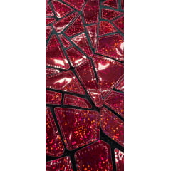 Veludo Bordado Flash Back Holográfico Vermelho Efeito Glitter  