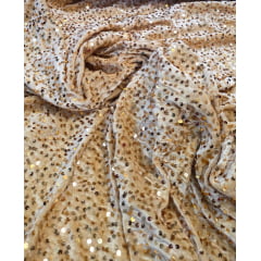 Veludo Cristal Bordado Dourado Claro Veludo Cristal Bordado Dourado Claro