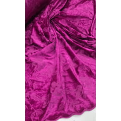Veludo Cristal Bordado Floral Fucsia