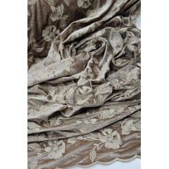 Veludo Cristal Bordado Floral Kaki