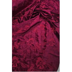 Veludo Cristal Bordado Floral Marsala com Vermelho
