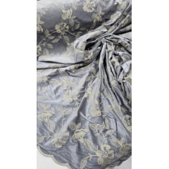 Veludo Cristal Bordado Floral Prata