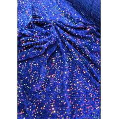 Veludo Cristal Bordado Holográfico Azul Royal