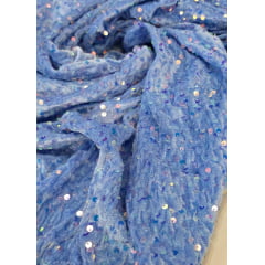 Veludo Cristal Bordado Holográfico Azul Serenity