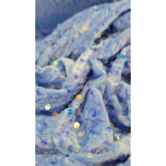 Veludo Cristal Bordado Holográfico Azul Serenity