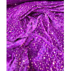 Veludo Cristal Bordado Holográfico Roxo