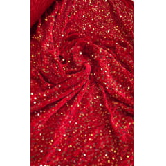 Veludo Cristal Bordado Holográfico Vermelho